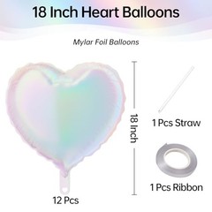 Heart Balloons, 12Pcs 18 Inch Heart Shaped Foil Balloons for Iridescent