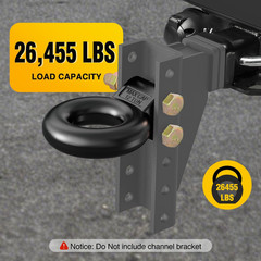 Heavy Duty Pintle Hitch Lunette Ring Tow Eye,3″ ID, 26,455 Lbs（12T） Capacity,Bla