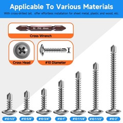 400Pcs #10 x 3/4″ Self Tapping Screws for Metal, 410 Stainless Steel, Self Dr…