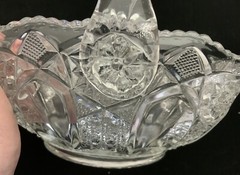 VINTAGE LE SMITH CRYSTAL BASKET RUFFLED FRUIT BOWL EASTER HOBSTAR PARTY 8” H L E