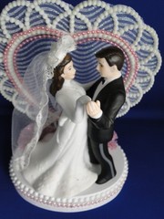 New Elegant Porcelain Bride & Groom Wedding CakeTop, pink decor & heart, #350