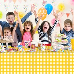 Denwiller 3 Pcs Yellow Gingham Tablecloth 54 x 108 inches,