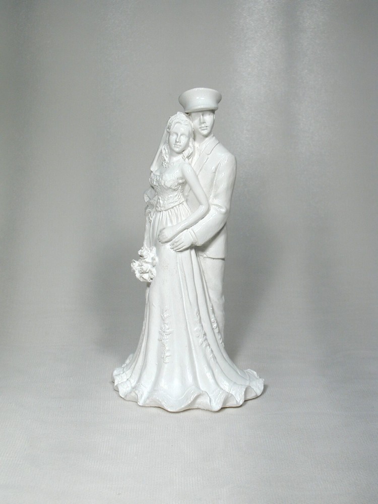 Military Coast Guard Enlisted / Officer Groom Glazed White Wedding Caketop Bride