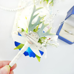 Royal Blue White Corsage and Boutonniere Set for Wedding Prom, Artificial Rose F