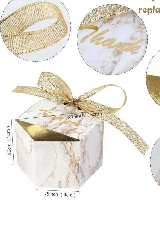 50pcs Marble Wedding Party Favor Boxes, Gold Candy Boxes, Bridal / Baby Shower
