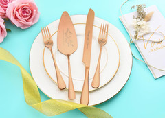 Wedding Cake Knife and Server Set, Rose Gold Cake Cutting Set for Wedding, 4 Pie