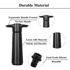 Wine Stoppers Vacuum with Pump, Keep Fresh for 1 Pump+4 Stoppers, Black