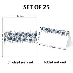 Blue Flower Place Cards Seating Name Banquet Wedding Dinner 25 PCS Set
