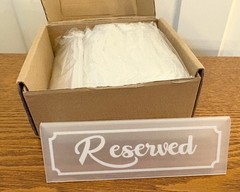 NEW RESERVED Table Sign Plaque Event Wedding Party Clear Plastic White Set of 16