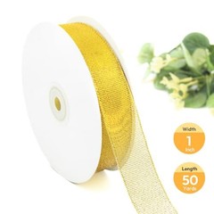 1 Inch x 50 Yards Glitter Gold Ribbon, Sparkly Metallic 1″ x 50 Yards Golden