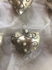 Wedding/Bridal/Anniversary Silver Scroll Faux Pearl Heart Ornaments – 7