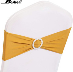 100PCS Stretch Chair Sashes Bows Chair Bands with Buckle for Wedding Hotel Banqu