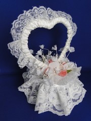New Vintage Elegant Wedding Caketop with lace heart & pink roses #393