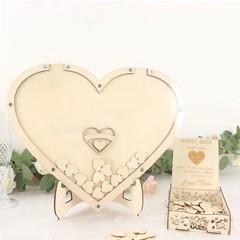 NATURAL 13″ Wooden Heart Drop Top FRAME Wedding Guest Book Sign Set Party Events