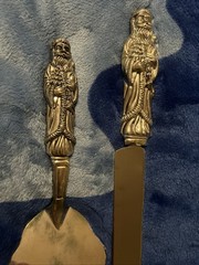 Christmas/Wedding Cake Server & Knife Godinger Silverplate Santa Handles Vintage