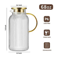 Buaic 2 Pack Glass Pitcher Lid 68 Oz/ 2 Liter Classic Vertical Stripes Water