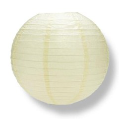 14″ Ivory Round Paper Lantern, Even Ribbing, Hanging Decoration