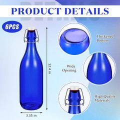 Teenyyou 6 Pcs Cobalt Blue Glass Bottles 1 L/ 33.75 oz oz,