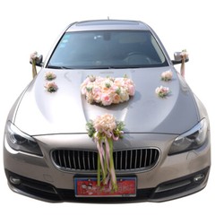 1 Set Artificial Flower Wedding Car Decor Kit Heart-Shaped Wreath Bow Garland