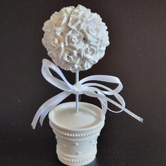 5 Flower Pot White Topiary Roses Name Place Card Holders Party 3.75″ Tall