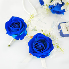 Royal Blue White Corsage and Boutonniere Set for Wedding Prom, Artificial Ros…