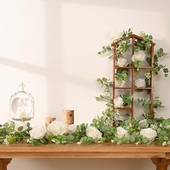 4Pcs 26Ft Artificial Eucalyptus Garlands with Flowers – 8 4 Pcs White Rose