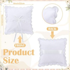 Wedding Ring Pillow 9 x 9 Inch White Scalloped Ring Bearer Pillows with Bow C…