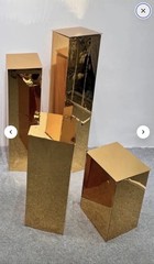 Set of 4 Gold Mirrored Acrylic Pedestal Plinths, Rectangular Prism Wedding