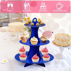 Soleebee 3-Tier Round Cupcake Stand, Cardboard Tower, 12″, Dark Blue