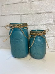 Teal with Gold Glitter Mason Jar Centerpiece