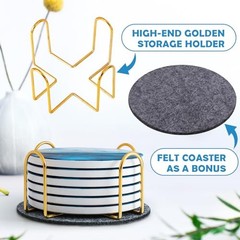 Set of 6 Blue Absorbent Marble Ceramic Coasters for Drinks – Blue