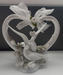 Wedding Cake Topper Doves Roses Heart White Porcelain Unique Love Bridal Gift