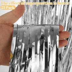 25 Pack Silver Foil Curtain Backdrop, 3.3×8.2FT Tinsel Curtain, Fringe Curtai…