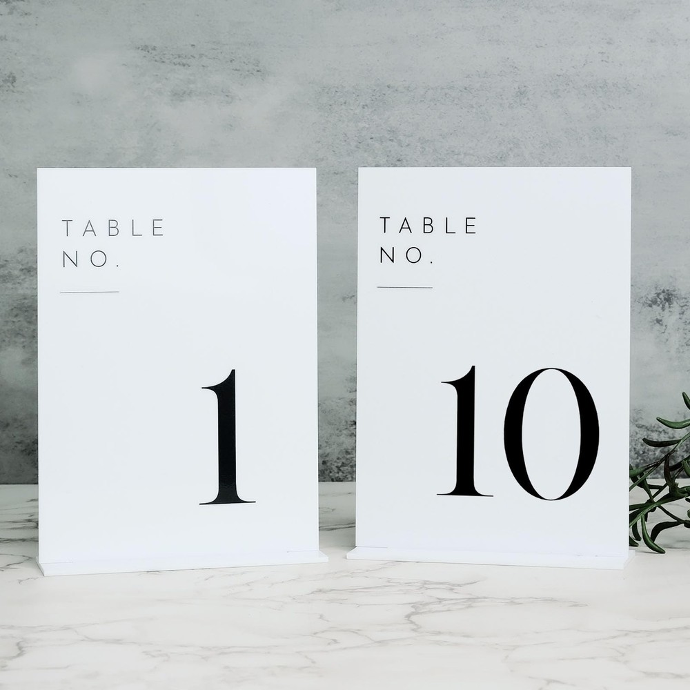 White Wedding Table Numbers 1-10 With Stands 5×7 Inch Acrylic Reception Decor