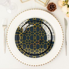 20 NAVY BLUE Plastic DINNER SALAD GOLD Geometric Design Home Events Tableware