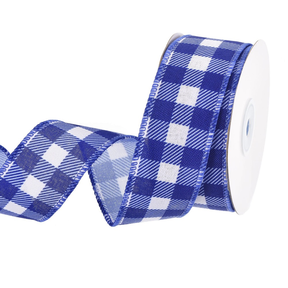Plaid Check Ribbon, 1.5 Inch x 10 Yards Gingham Ribbon, Navy Blue