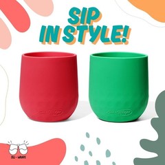 Unbreakable Silicone Wine Glasses – Set of 4 – BPA-Free, Swirls (Aqua) brights