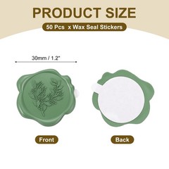 Eucalyptus Leaf Wax Seal Stickers, 50 Pack Embossed Adhesive, Olive Green