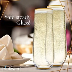 Stemless Champagne Flute Glass Set Of 4 With Gold Rim And Base – Mimosa Glass