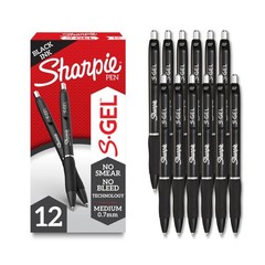 Sharpie S-Gel Gel Pens, Black Barrel, Medium Point (0.7mm), Black Gel Ink, 12 Co