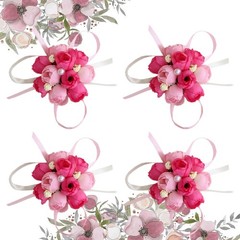 Artificial Flower Wristlet for Women Wedding Decorations 4Pcs 2.8×2.8×0.8in