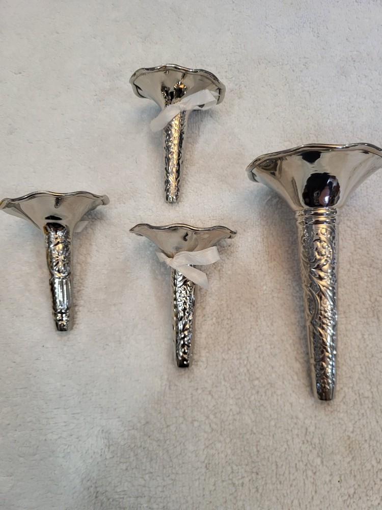 Wedding Flower Holders 4 Liards Tussie Mussie Bouquet Nickel Silver