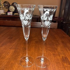 Wedding Toasting Fluted Champagne Glasses Lovebird And Hearts