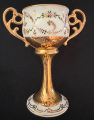 Vintage~50th Anniversary Chalice/Stemmed Cup w/2 Handles~Gold Trim & Flowers