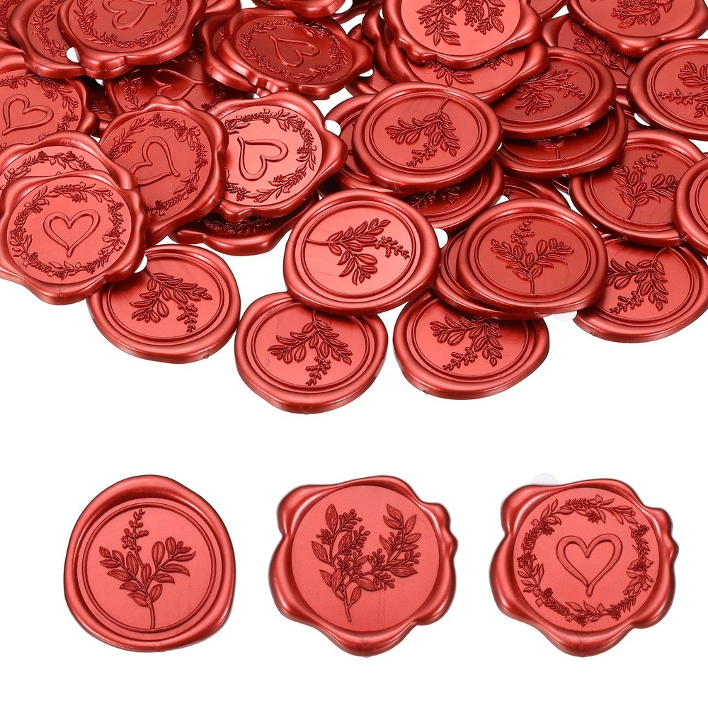 3 Styles Wax Seal Stickers, 60 Pack Embossed Adhesive Sticker, Gold Red