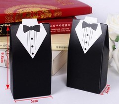 Elegant 100 Pack Wedding Favor Boxes – Tuxedo & Dress Design, White & Black