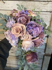 Dusty Purple And Lavender Cascade Style Bouquet With Matching Boutonnière