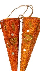 Indian Wedding Favor Mukhwas Saunf Cones Orange Beaded Sequin Decor | Set of 2