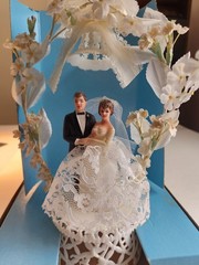 Vintage Lace And Plastic Wedding Cake Topper Bride & Groom Arch