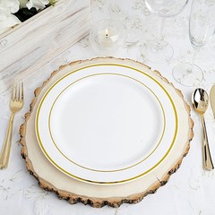 10 pcs Plastic WHITE with Gold Rim 10.25″ PLATES Disposable Party Wedding SALE
